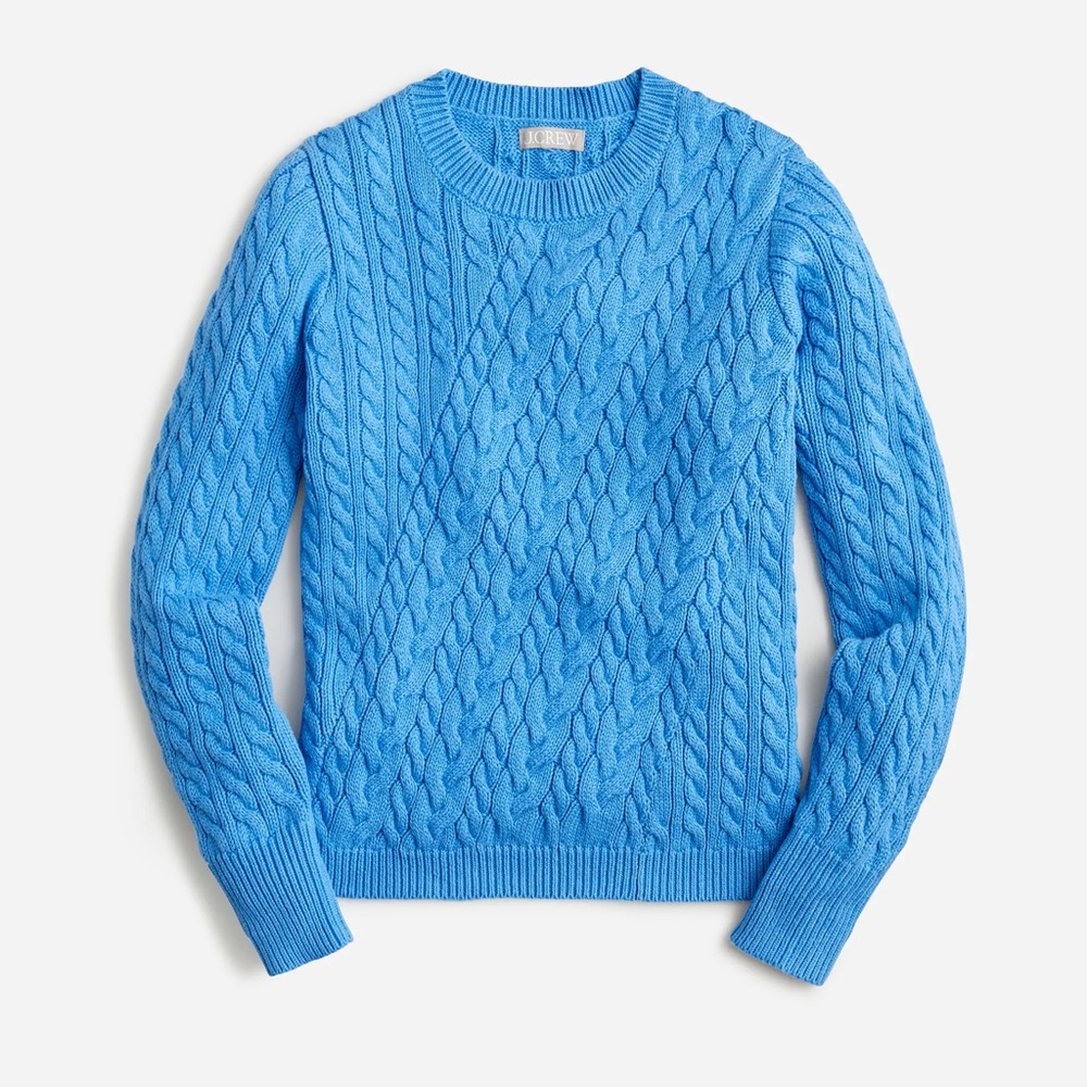 J Crew Blue Diagonal Cable Knit Cotton Sweater